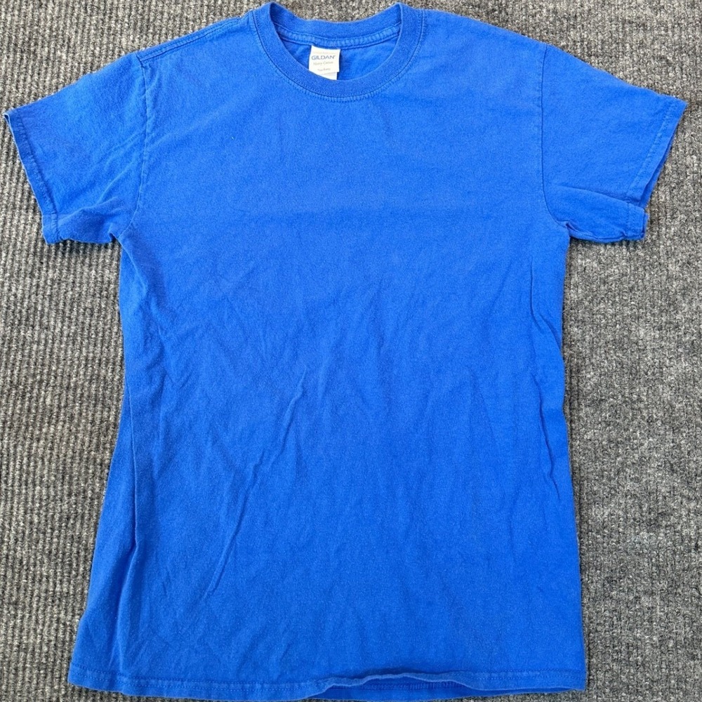 Gildan Heavy Cotton T-Shirt Small Blue Solid Short Sleeve 100% Cotton
